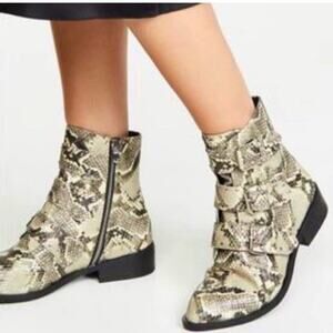 Steven New York Harmon Snakeskin-Print Synthetic Booties Size 9.5